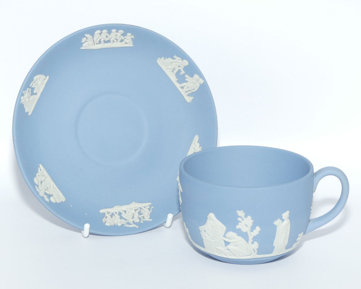 Wedgwood Jasper | White on Pale Blue cup and saucer | Grecian Scenes | #1