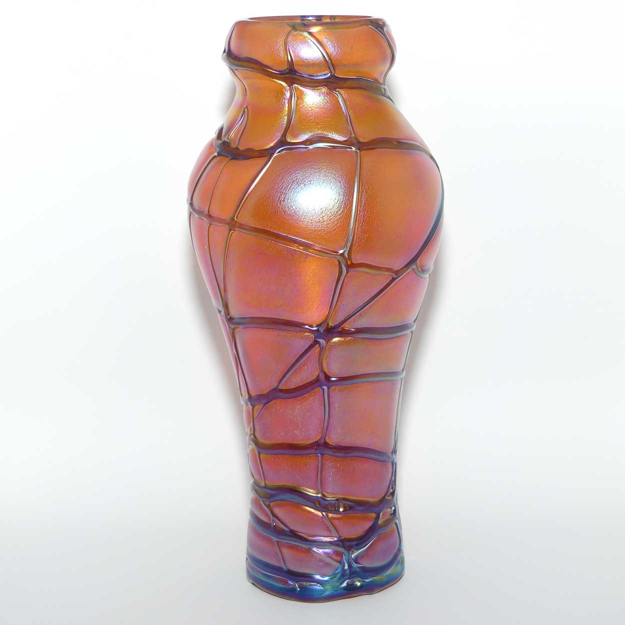 Art Nouveau Jugendstil Pallme-Konig Iridescent Orange Glass Vase with Threaded design