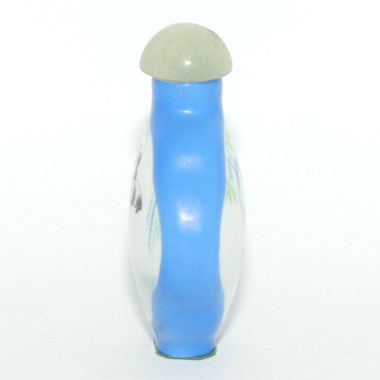 Chinese snuff bottle with greenstone stopper | Pandas on Blue