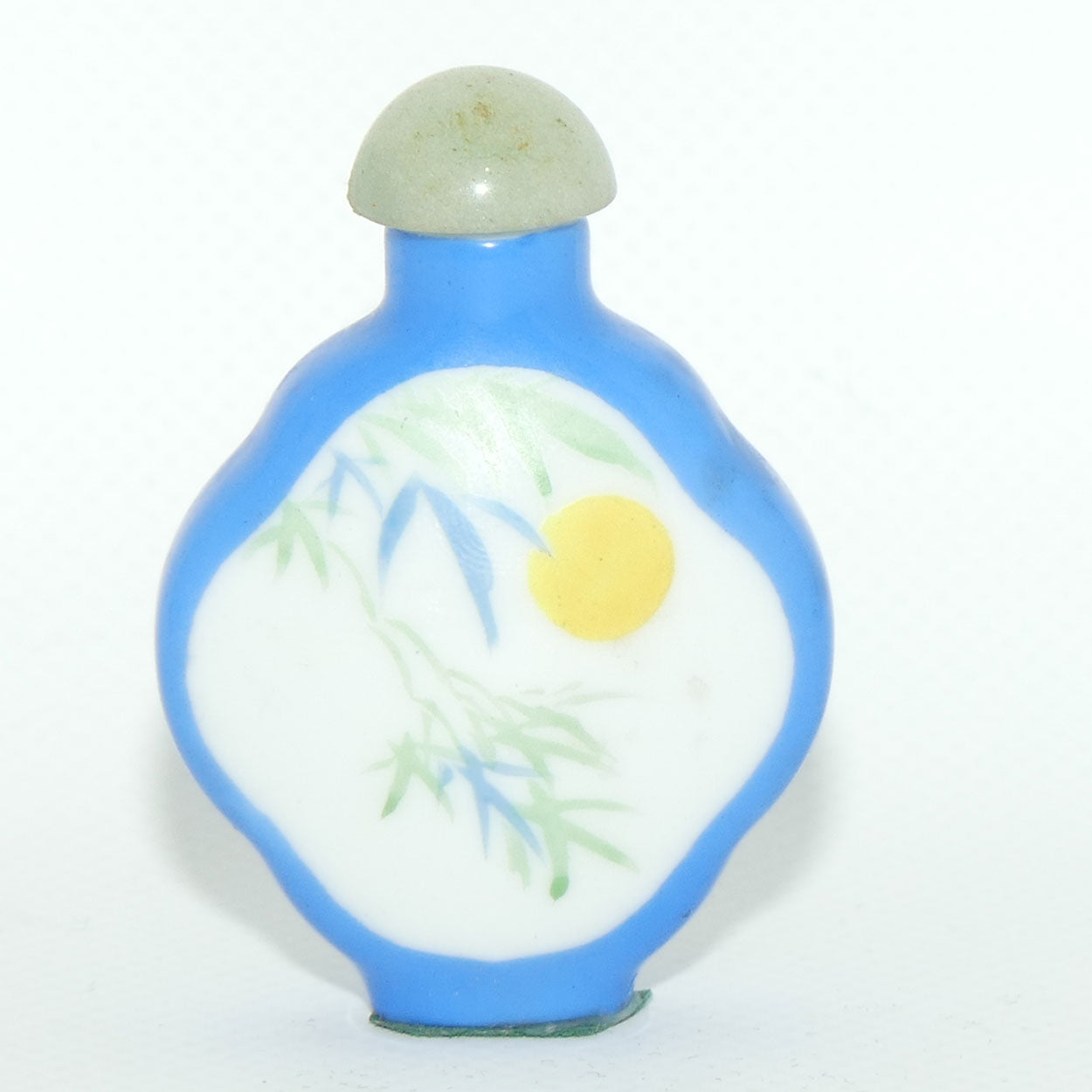 Chinese snuff bottle with greenstone stopper | Pandas on Blue