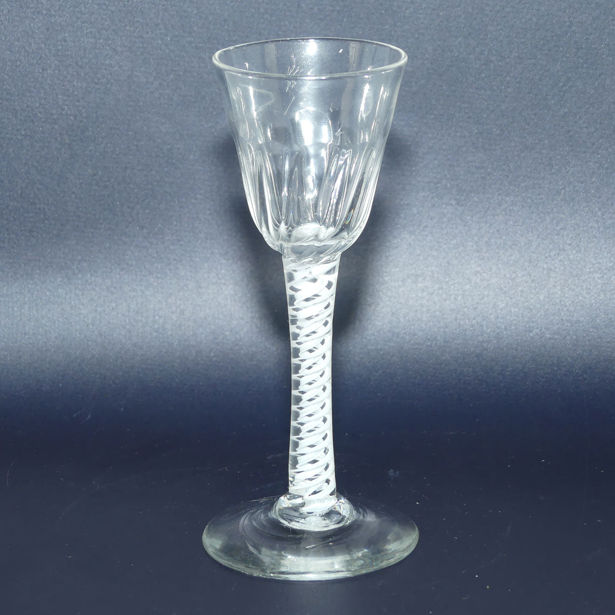18th Century Georgian Wine Glass with Double Series Opaque Twist | Cotton twist stem | Petal Moulded bowl