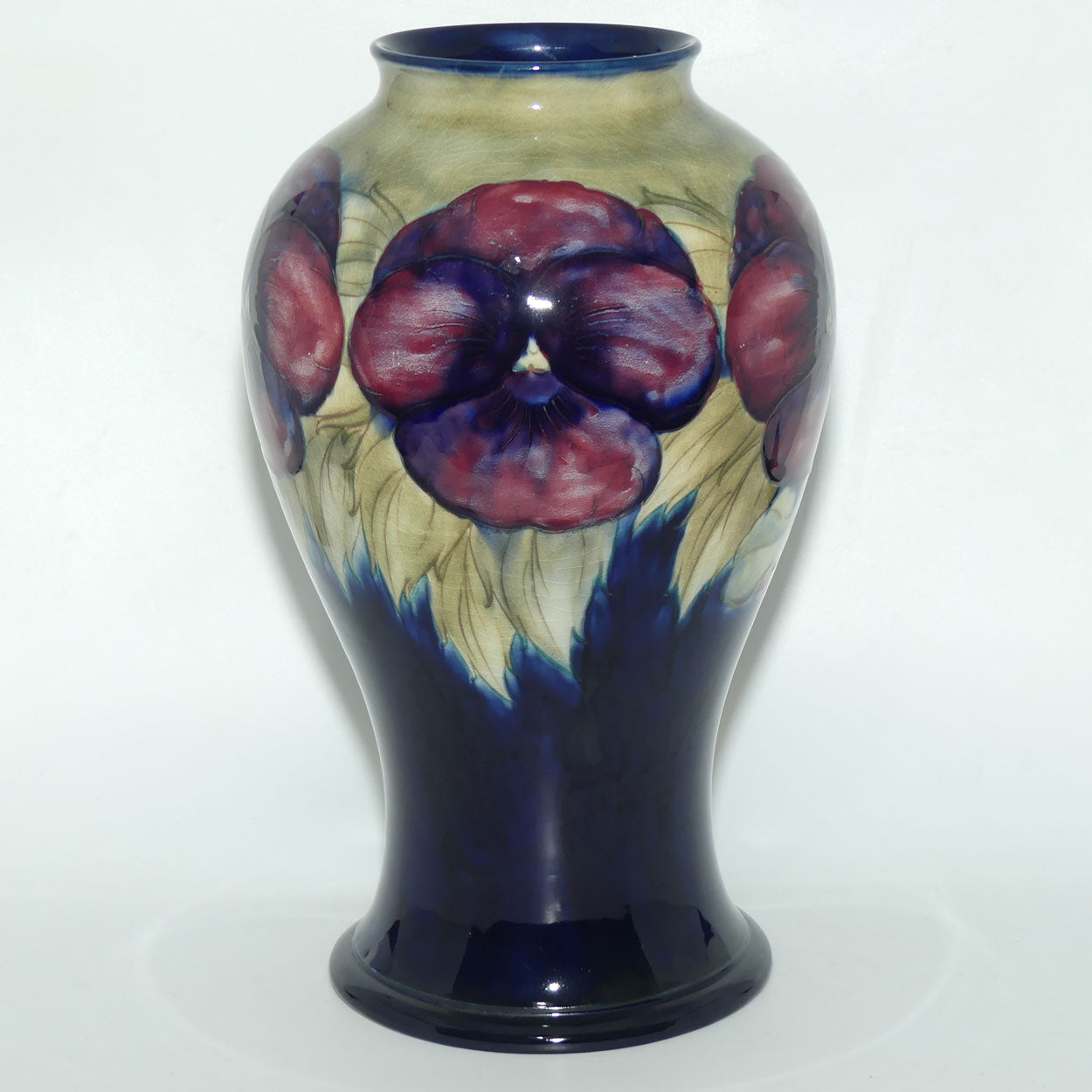 William Moorcroft Pansy on White tall vase | Shape 65/12