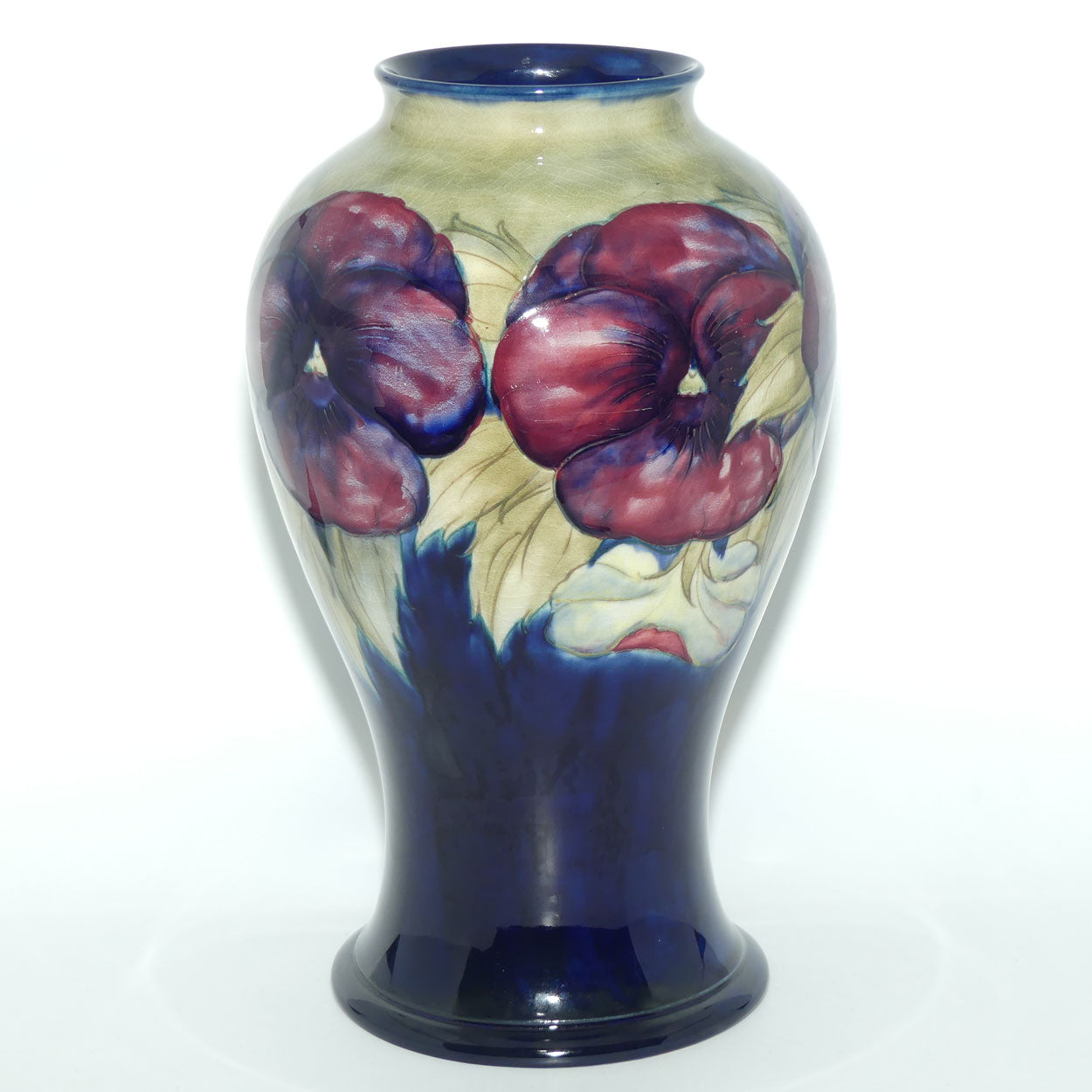 William Moorcroft Pansy on White tall vase | Shape 65/12