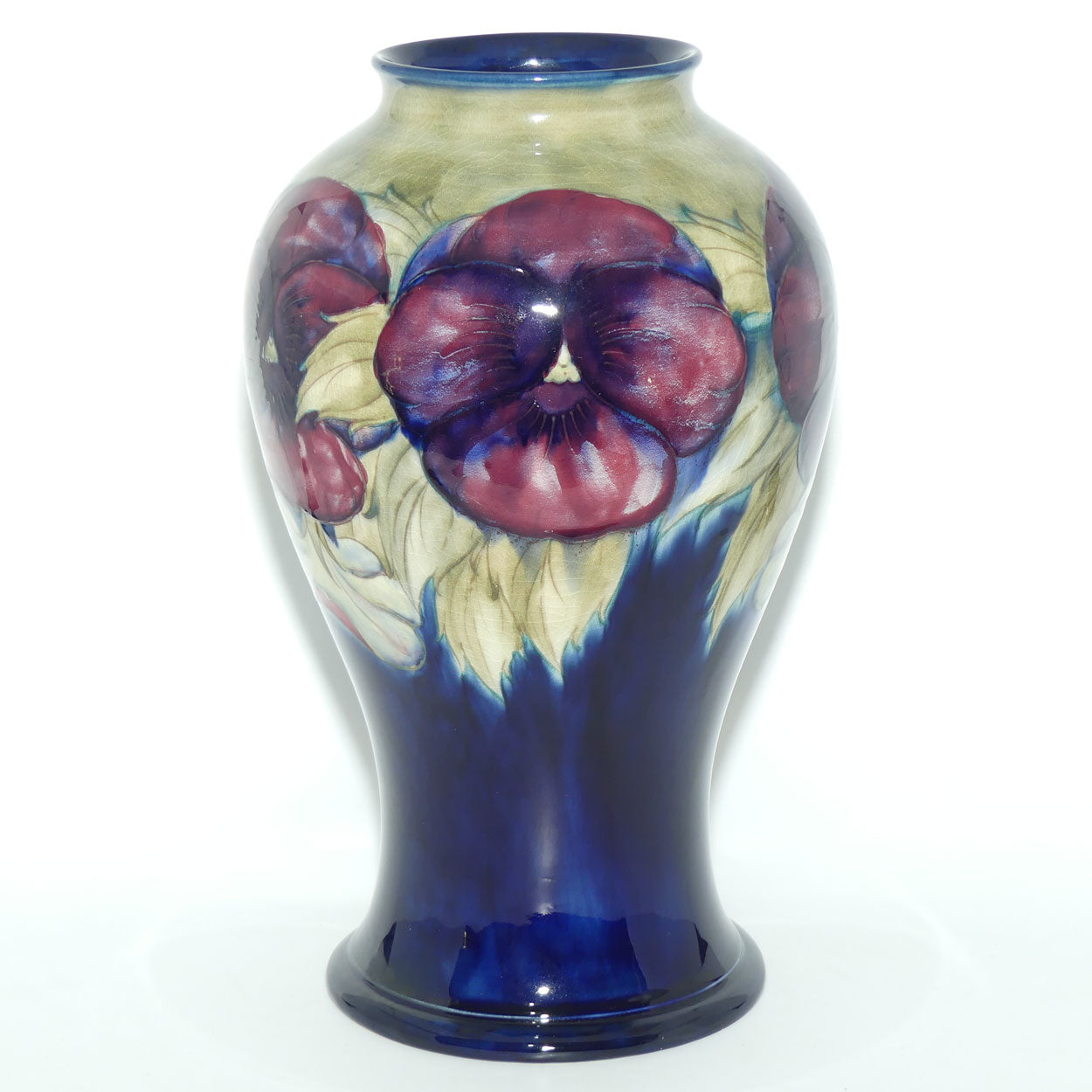 William Moorcroft Pansy on White tall vase | Shape 65/12