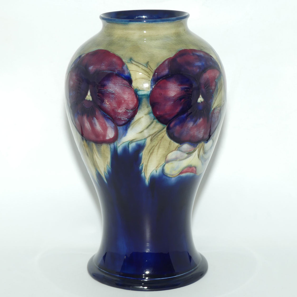 William Moorcroft Pansy on White tall vase | Shape 65/12