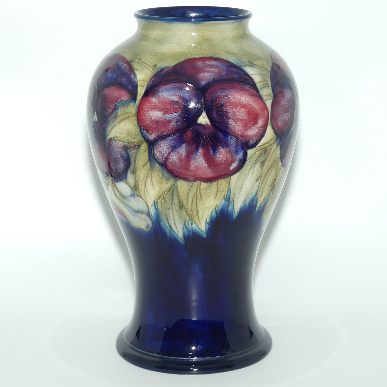 William Moorcroft Pansy on White tall vase | Shape 65/12