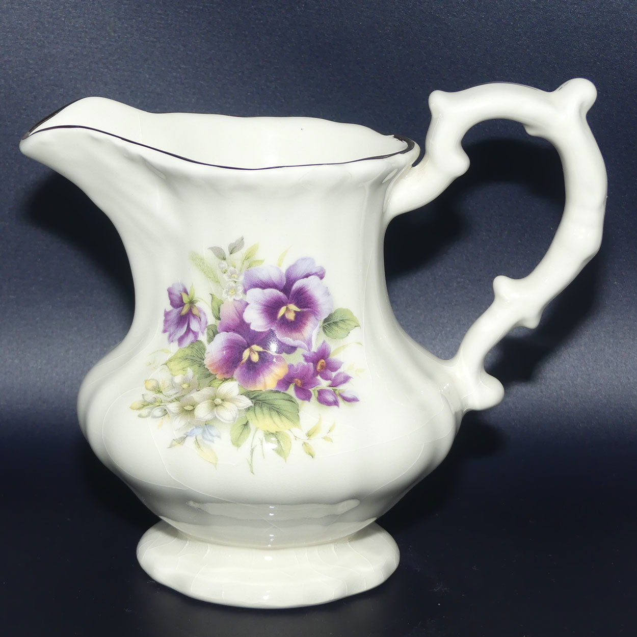 Victoriana Pottery miniature jug and basin set | Pansies motif