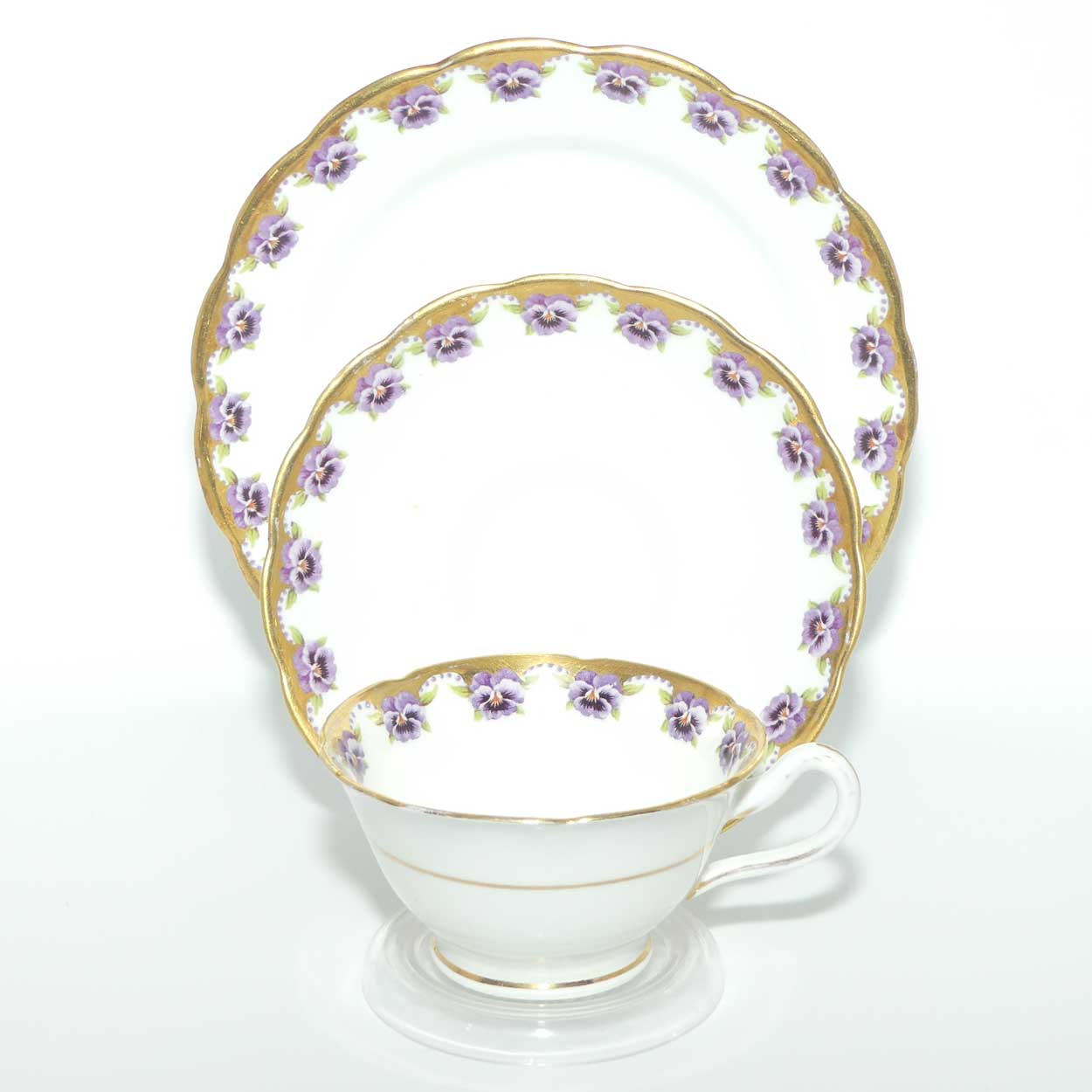 Jackson and Gosling Grosvenor China Pansy pattern trio