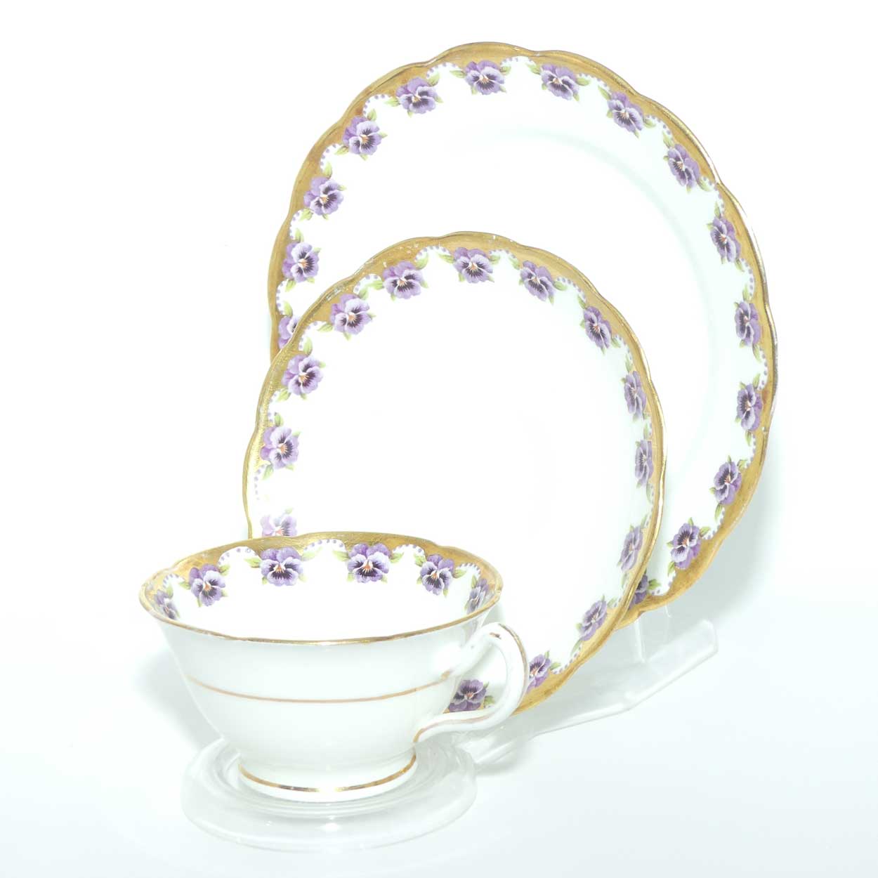 Jackson and Gosling Grosvenor China Pansy pattern trio
