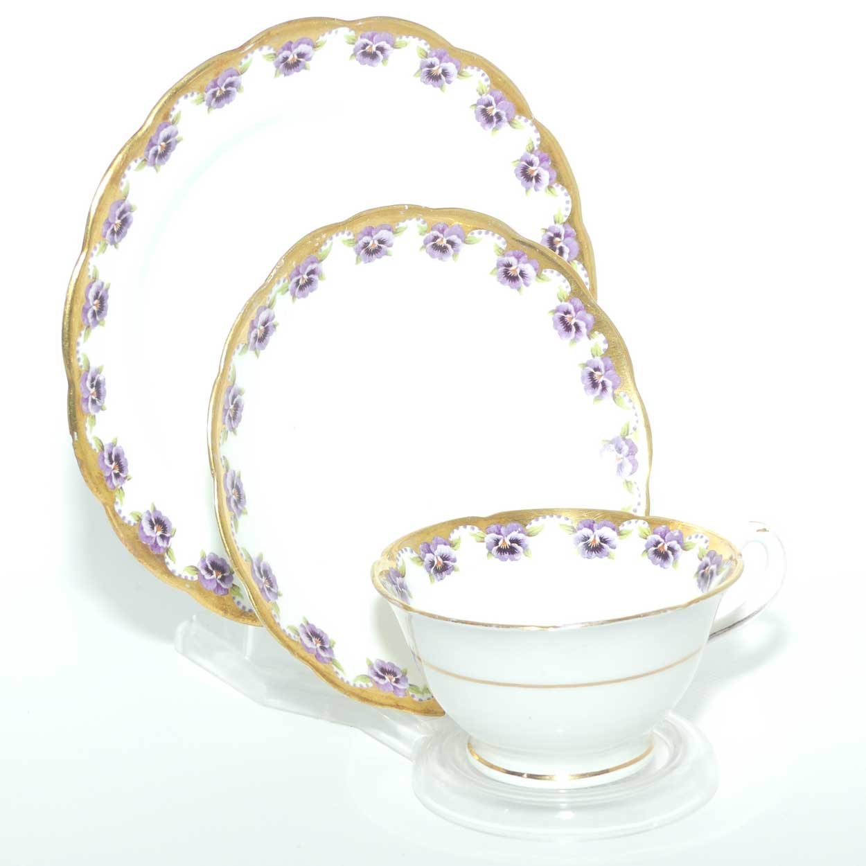 Jackson and Gosling Grosvenor China Pansy pattern trio