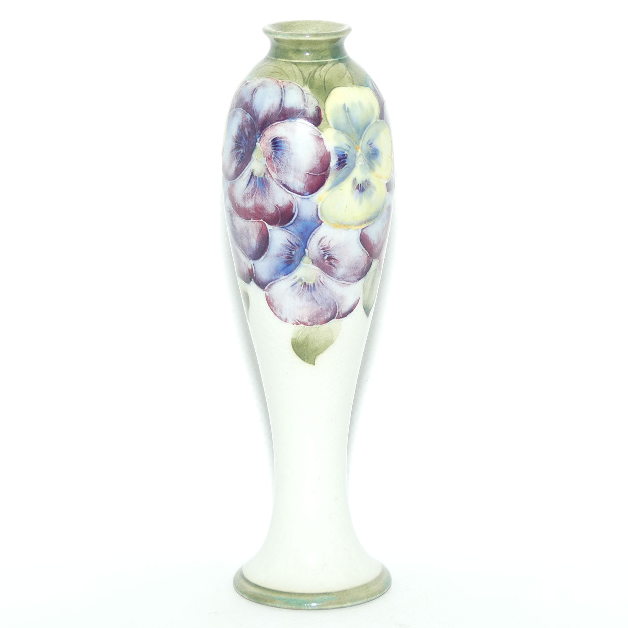 James MacIntyre & Co William Moorcroft Pansy on White Ground vase | Made for Ward & Son Doncaster