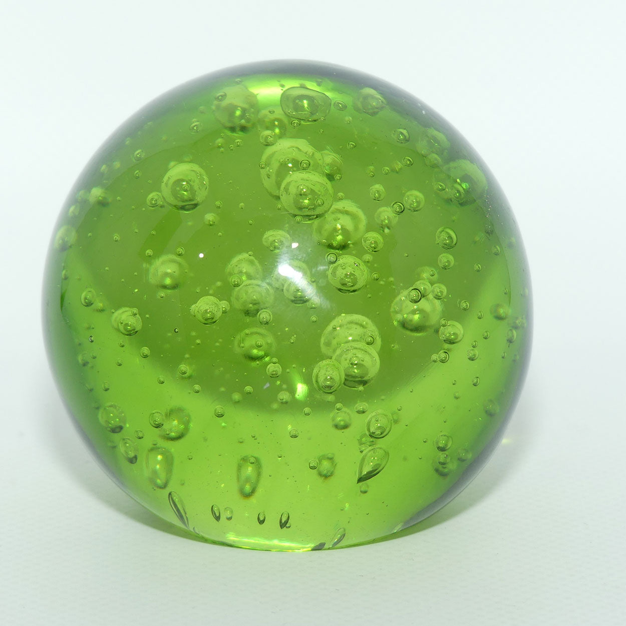 Random Bubble design Art Glass paperweight | Green | Large