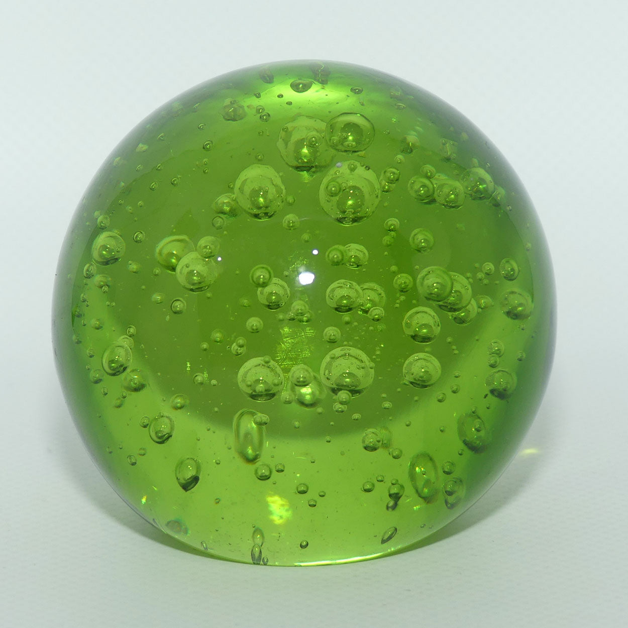 Random Bubble design Art Glass paperweight | Green | Large