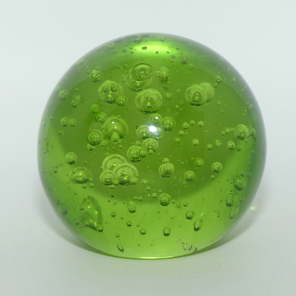 Random Bubble design Art Glass paperweight | Green | Large