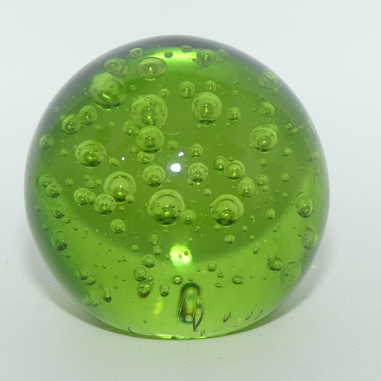 Random Bubble design Art Glass paperweight | Green | Large