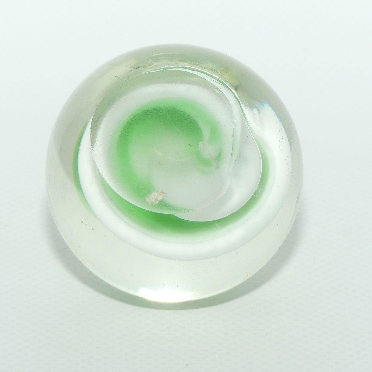 Green Swirl and Controlled Bubble design Art Glass paperweight | Small