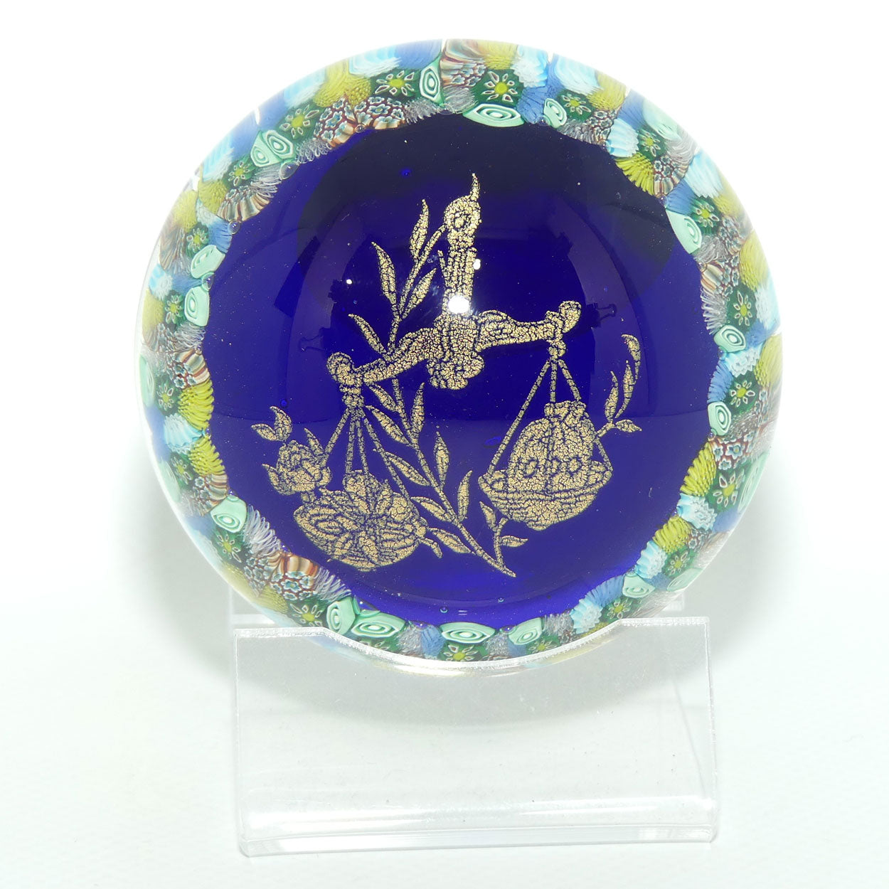 Vintage Murano Glass paperweight | Millefiori and Gilt Foil | 3 Fiori Murano