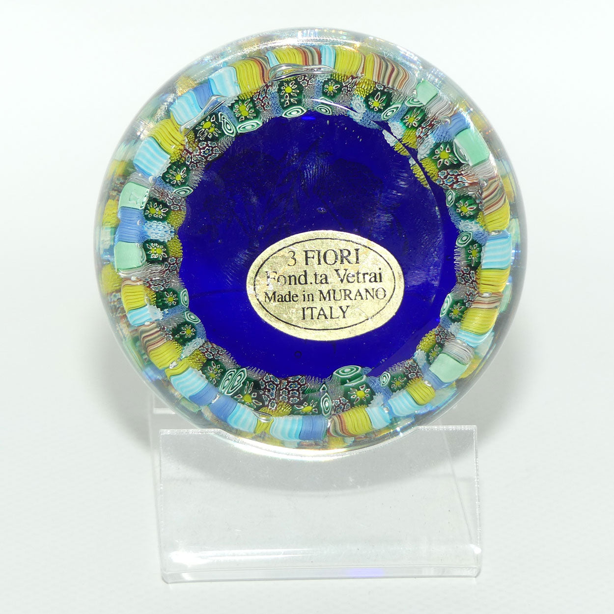 Vintage Murano Glass paperweight | Millefiori and Gilt Foil | 3 Fiori Murano