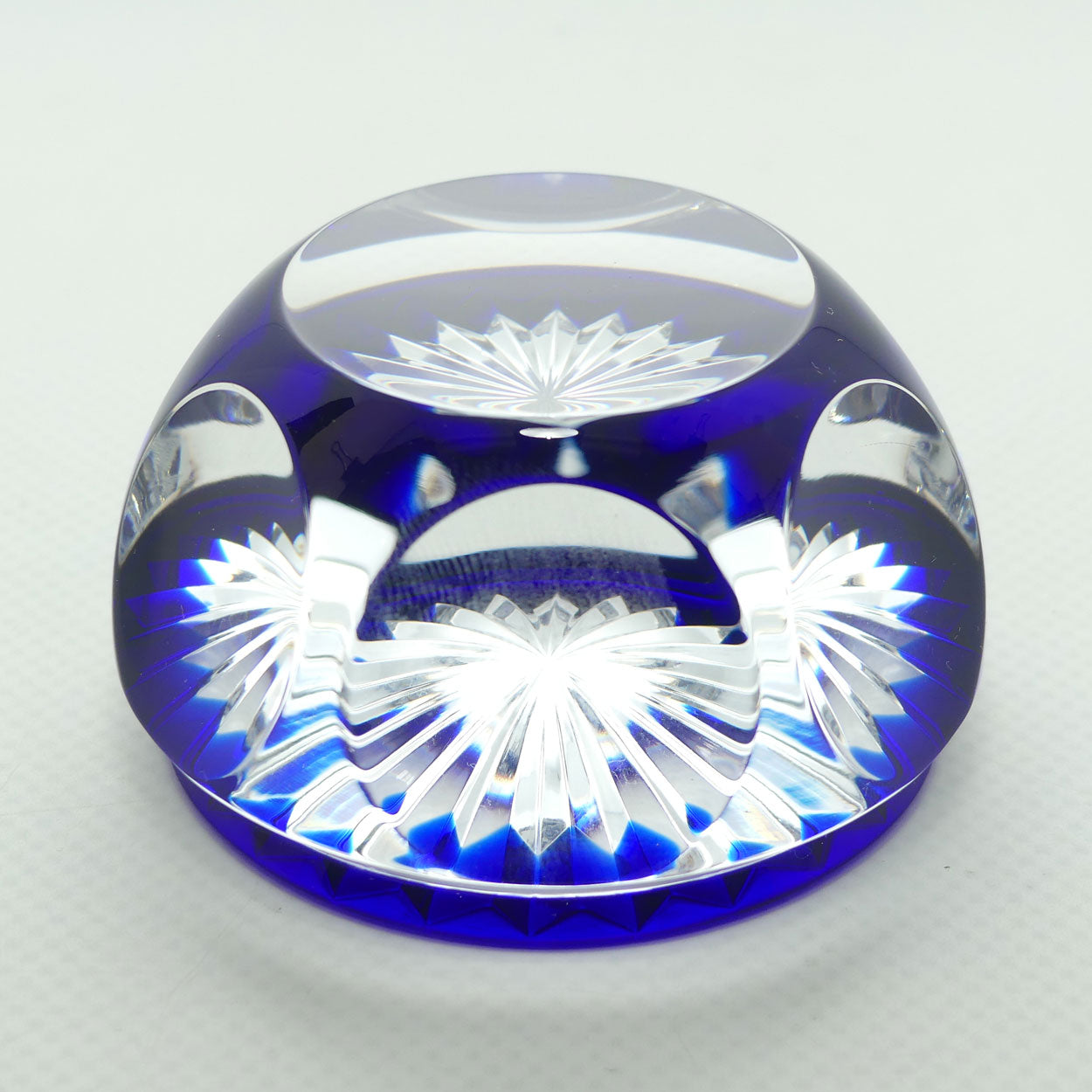 Baccarat France Facetted Blue and Clear Crystal paperweight