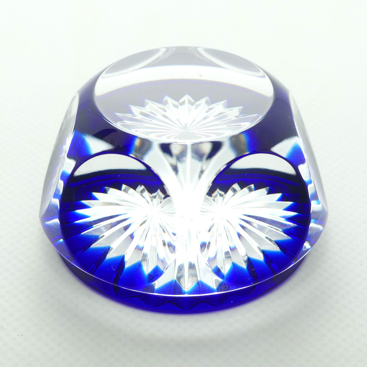 Baccarat France Facetted Blue and Clear Crystal paperweight