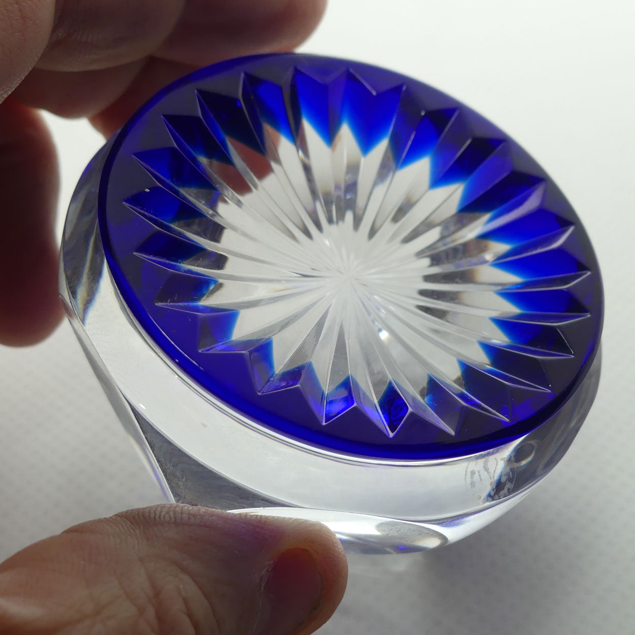 Baccarat France Facetted Blue and Clear Crystal paperweight