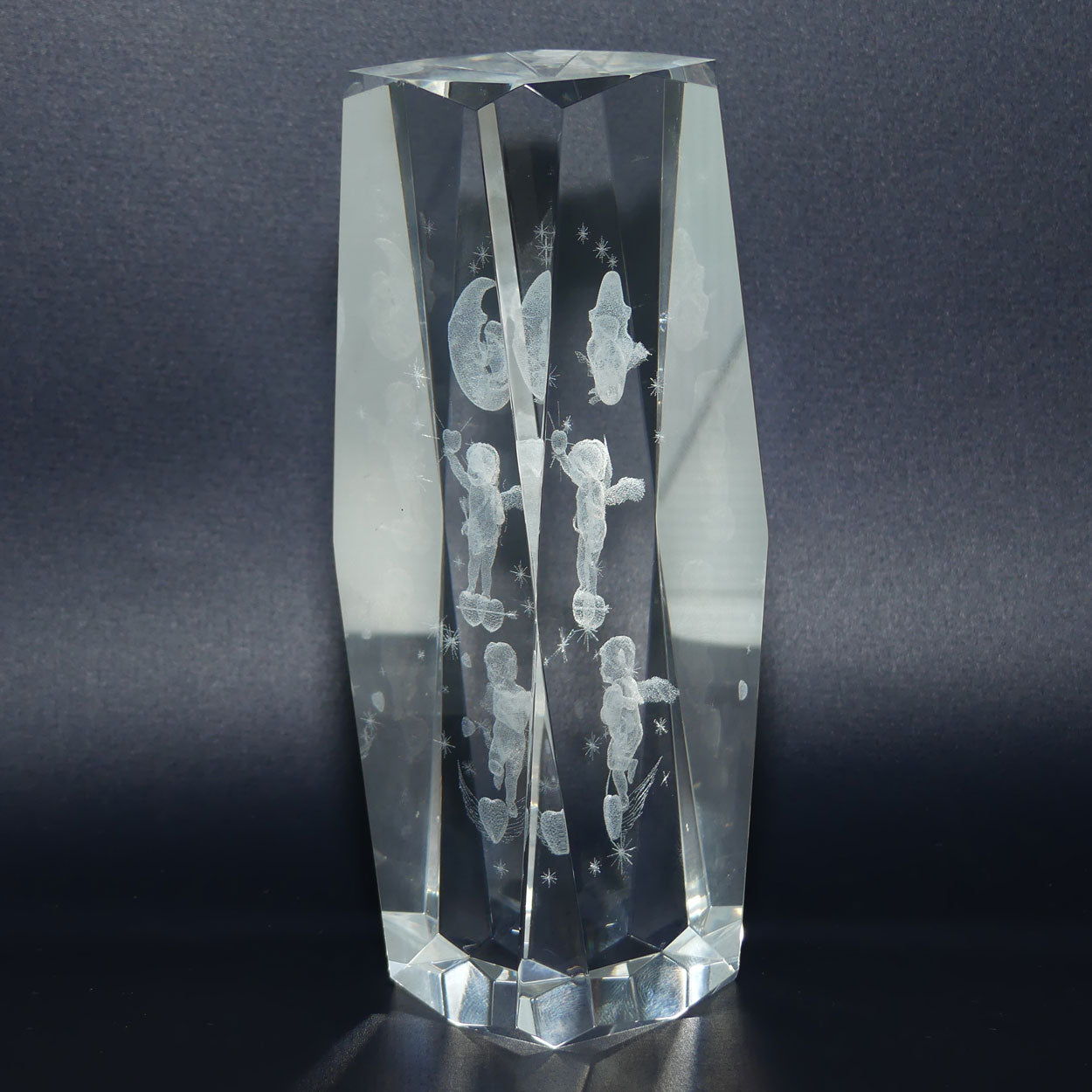 Lazer Cut Glass Paperweight featuring 3 cupids