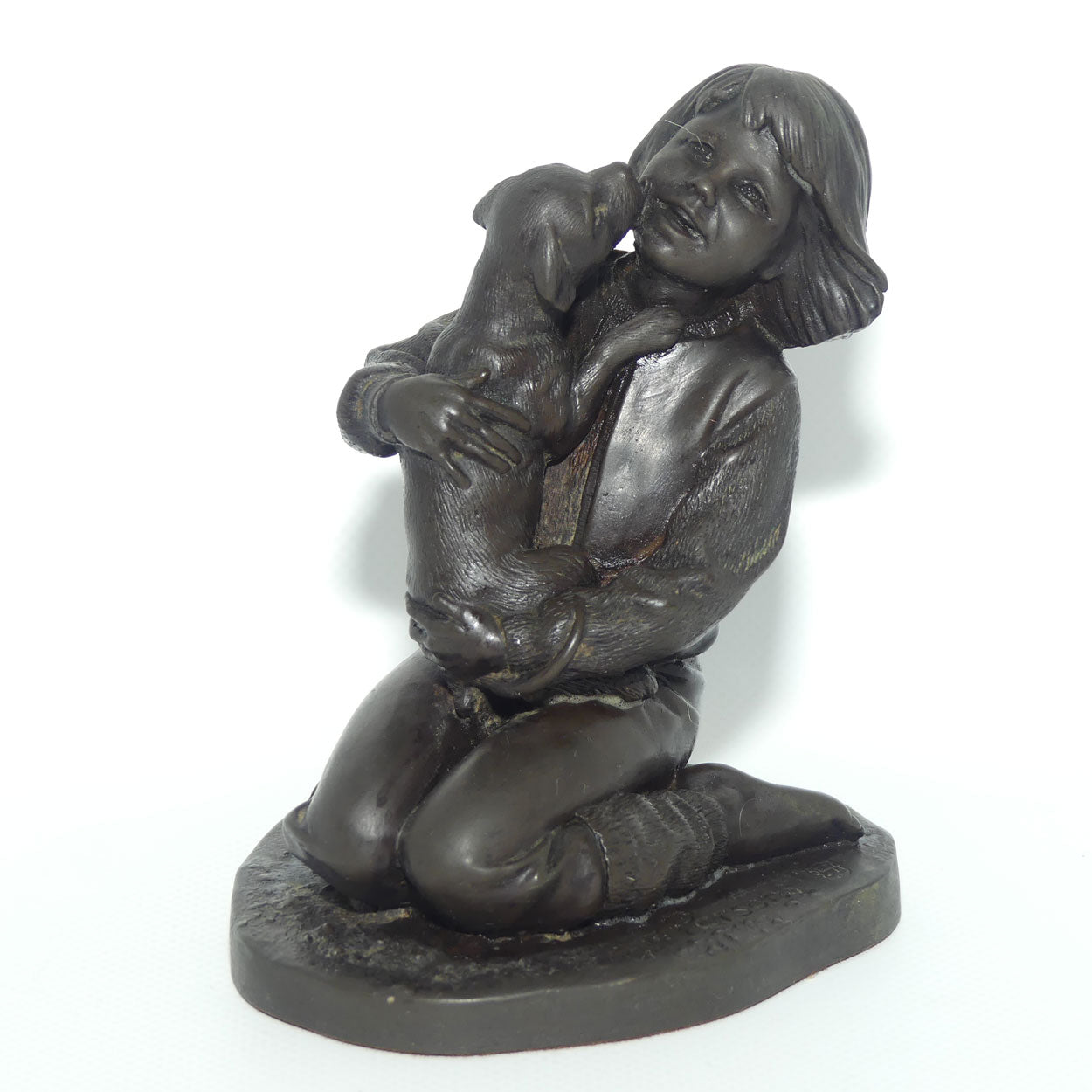 Heredities Cold Cast Bronze figure of a Girl with Puppy | Pauline Parsons