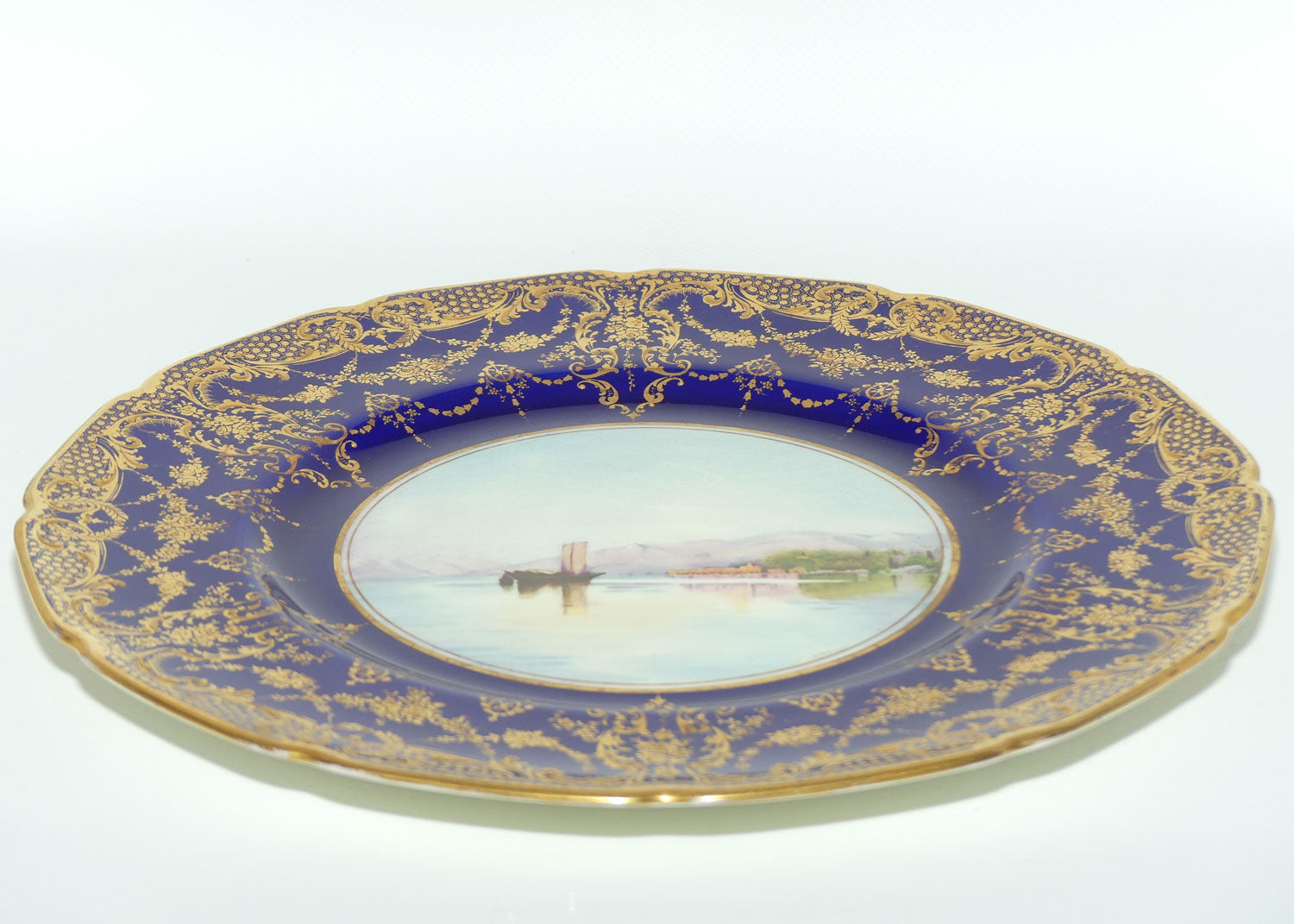 Royal Doulton hand painted Blue border & gilt plate Bellagio (N Parton)