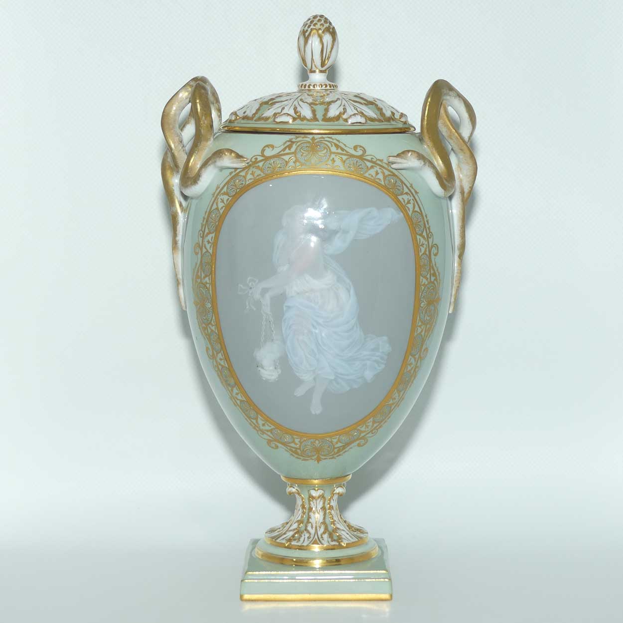 Meissen Pate sur Pate decoration Grecian maiden urn with serpentine handles