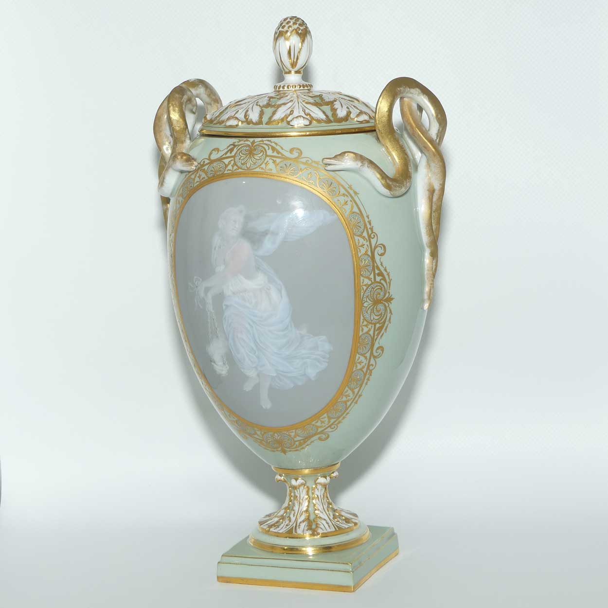 Meissen Pate sur Pate decoration Grecian maiden urn with serpentine handles