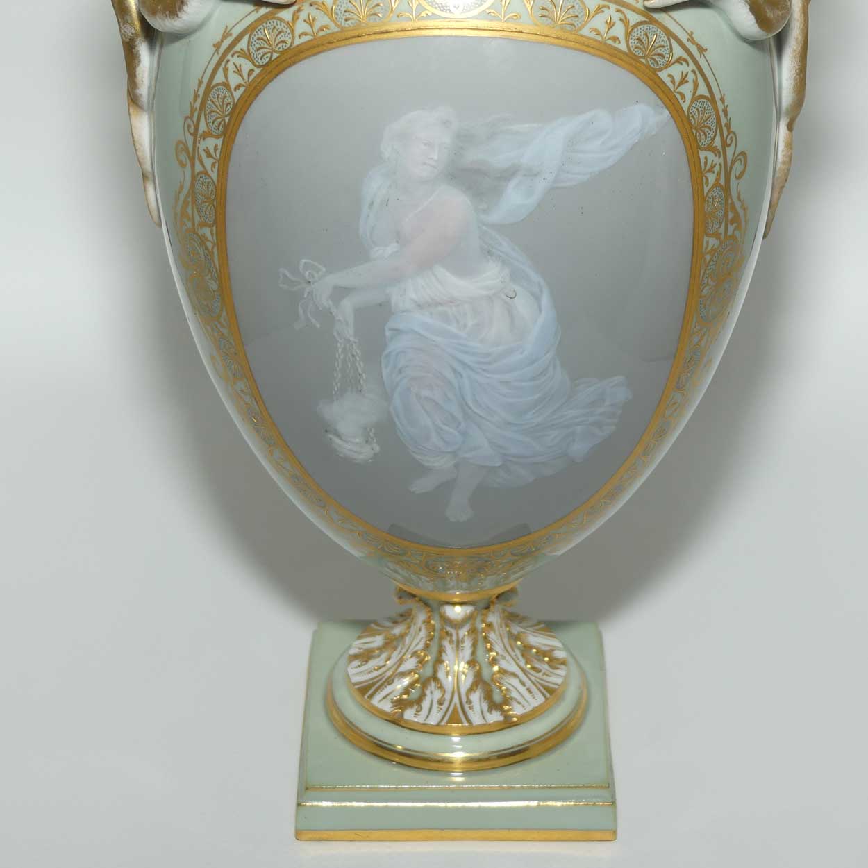 Meissen Pate sur Pate decoration Grecian maiden urn with serpentine handles