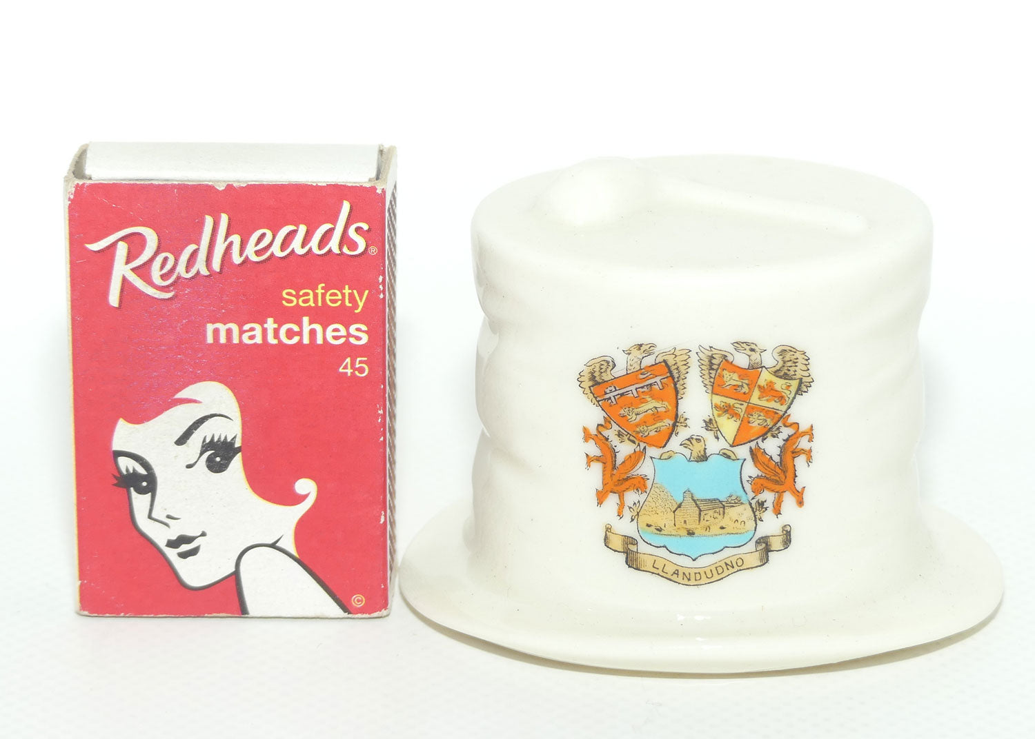 Shelley China souvenir miniature Pats Hat and Dudeen | Crested Llandudno Wales | c.1900