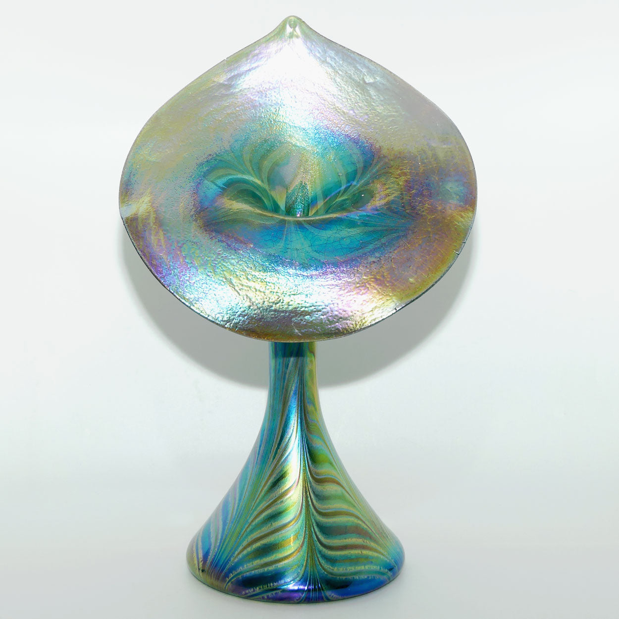 Art Nouveau Favrene glass Jack in the Pulpit vase with Peacock Tones
