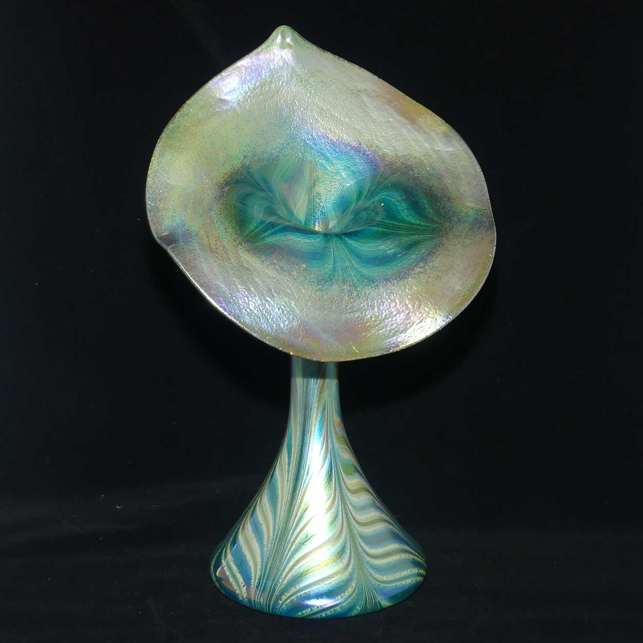 Art Nouveau Favrene glass Jack in the Pulpit vase with Peacock Tones