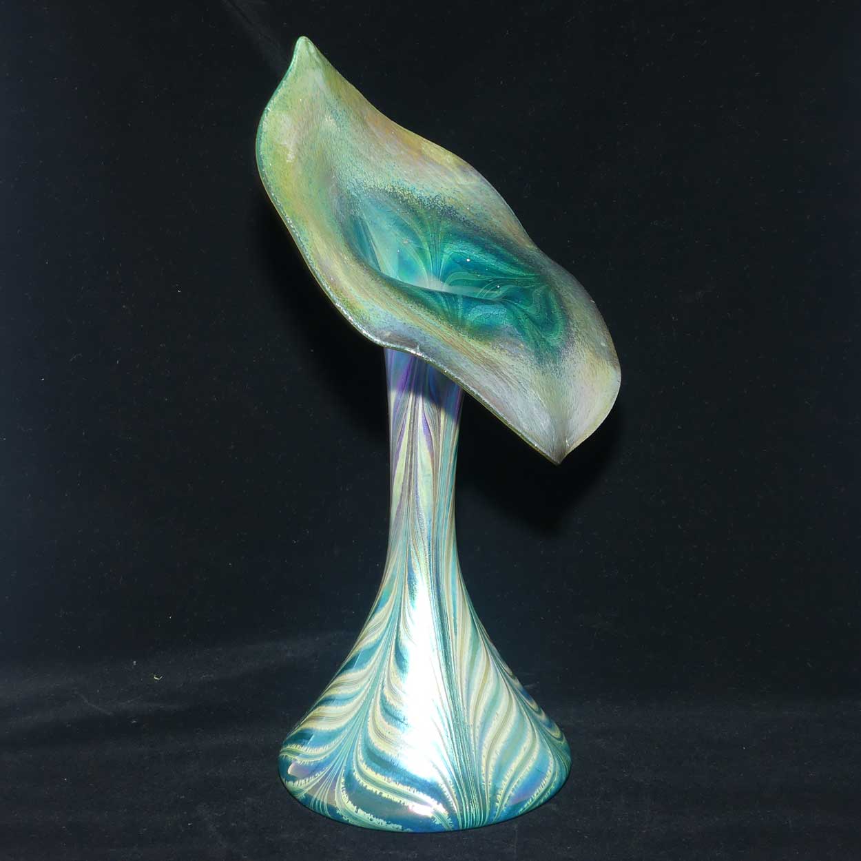 Art Nouveau Favrene glass Jack in the Pulpit vase with Peacock Tones