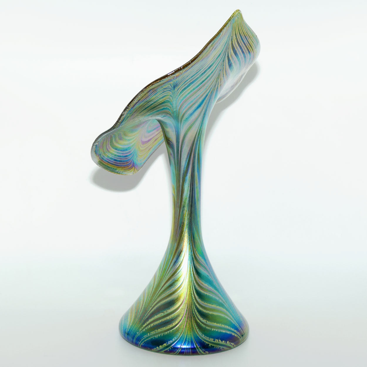 Art Nouveau Favrene glass Jack in the Pulpit vase with Peacock Tones