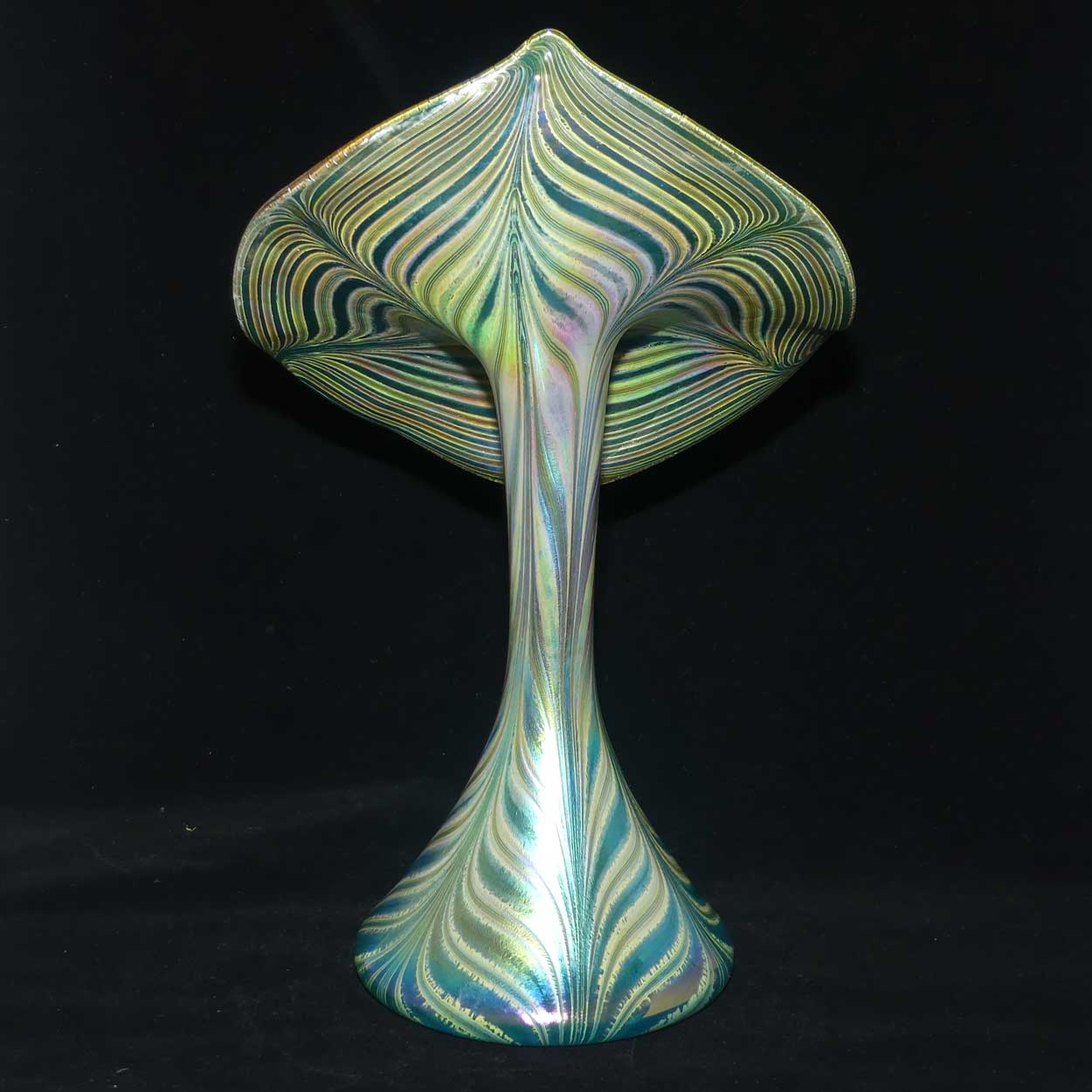 Art Nouveau Favrene glass Jack in the Pulpit vase with Peacock Tones
