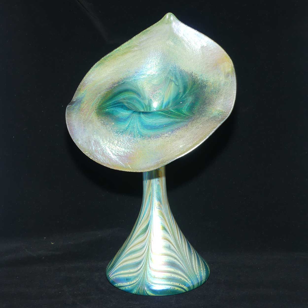 Art Nouveau Favrene glass Jack in the Pulpit vase with Peacock Tones