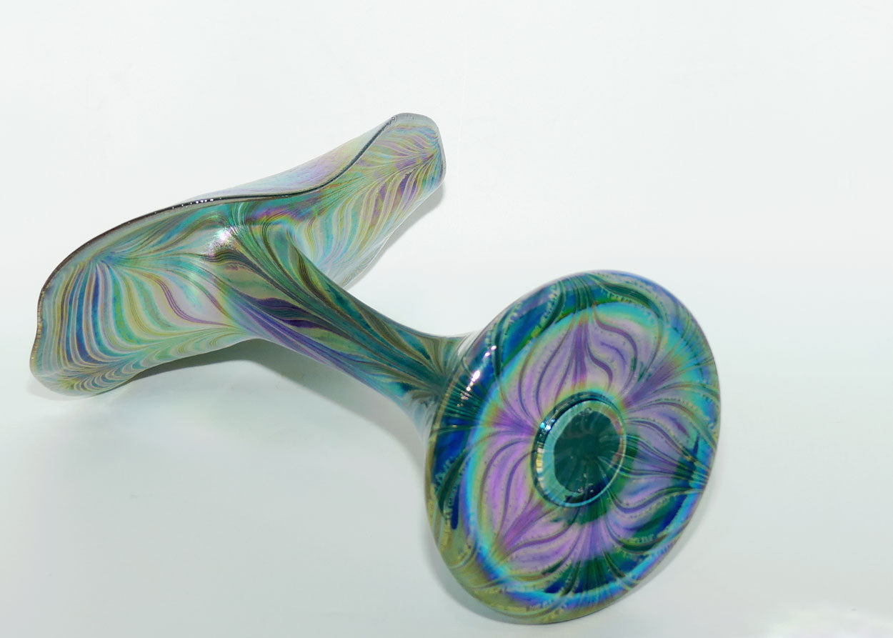 Art Nouveau Favrene glass Jack in the Pulpit vase with Peacock Tones