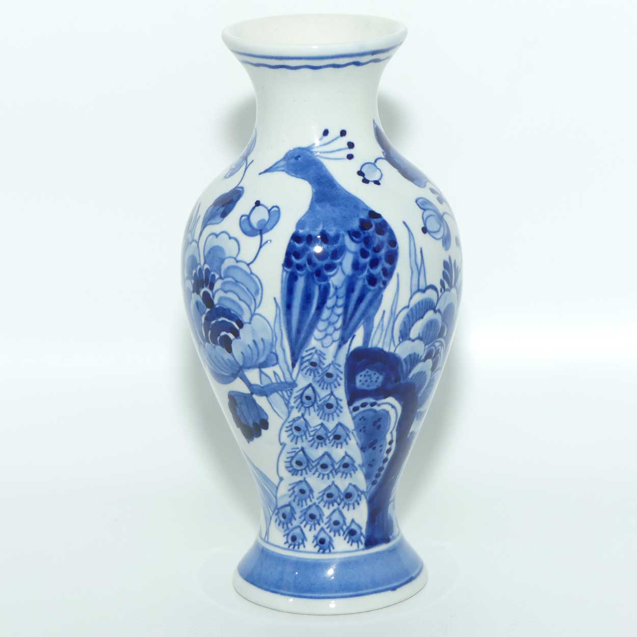 Delft Blue classical waisted shape Peacock vase