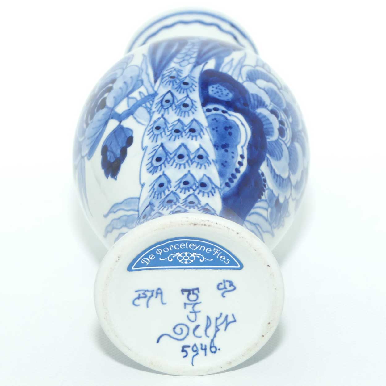 Delft Blue classical waisted shape Peacock vase