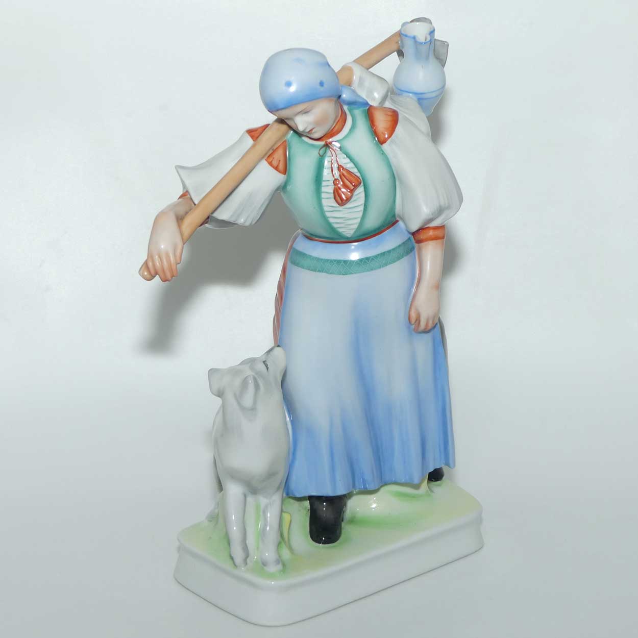 Zsolnay Hungary figure | Peasant Woman and Dog | large
