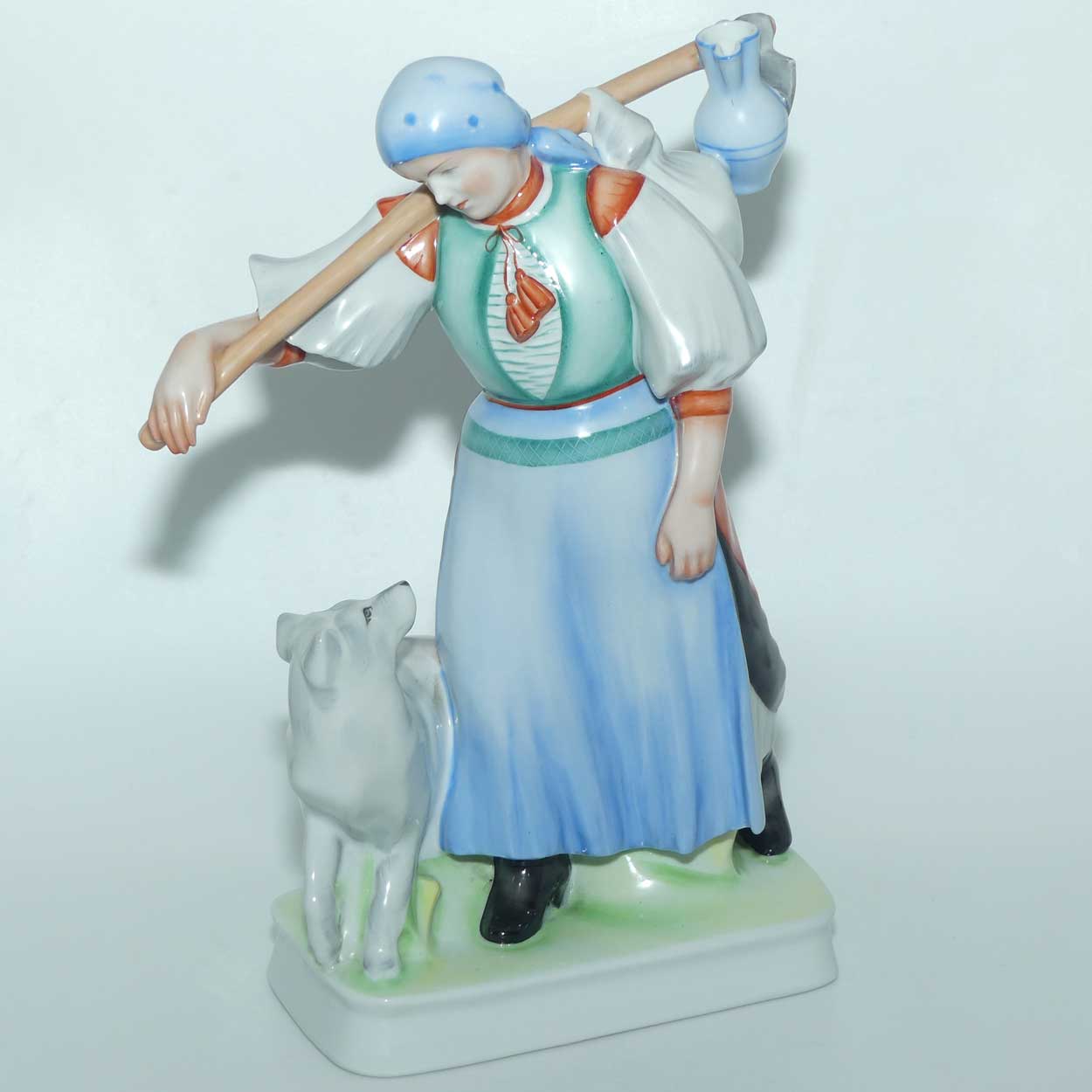 Zsolnay Hungary figure | Peasant Woman and Dog | large