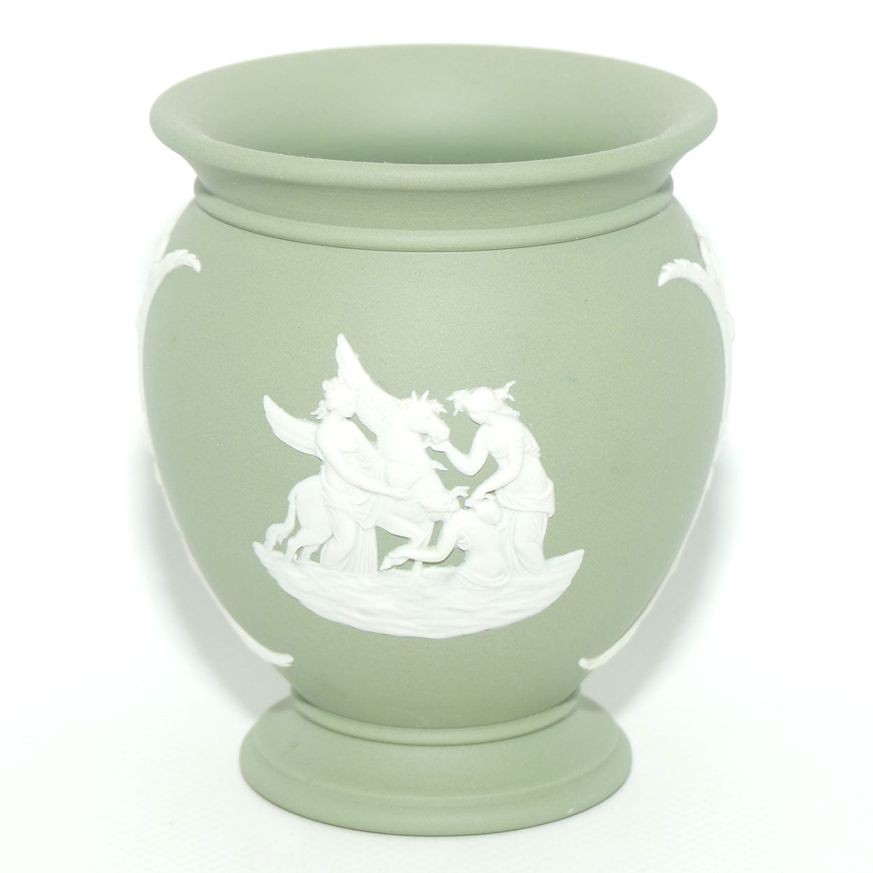 Wedgwood Jasper | White on Sage Green | Grecian Maidens and Pegasus vase