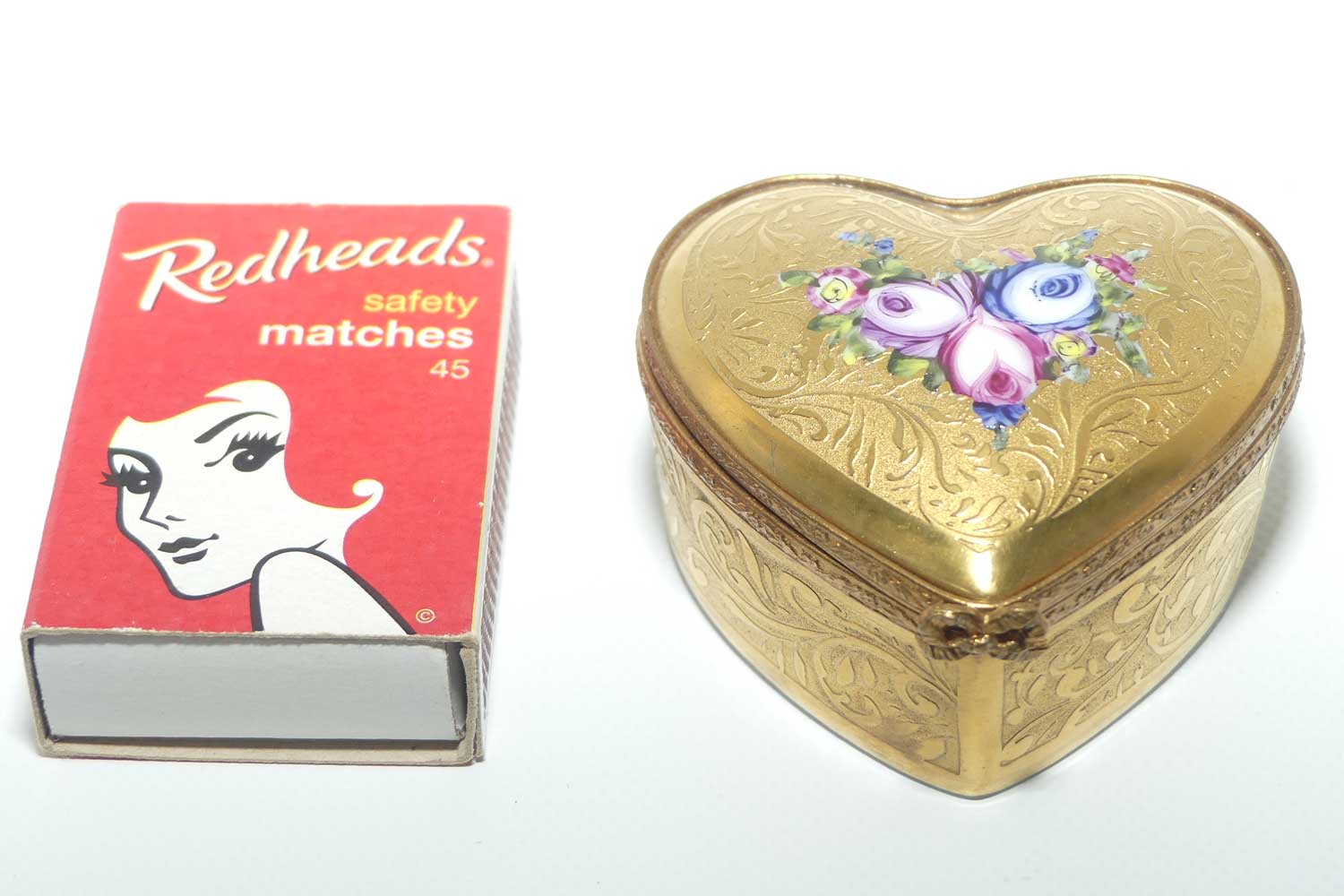 Limoges France Peint Main Heavily Gilt with Floral decor Heart shaped trinket box