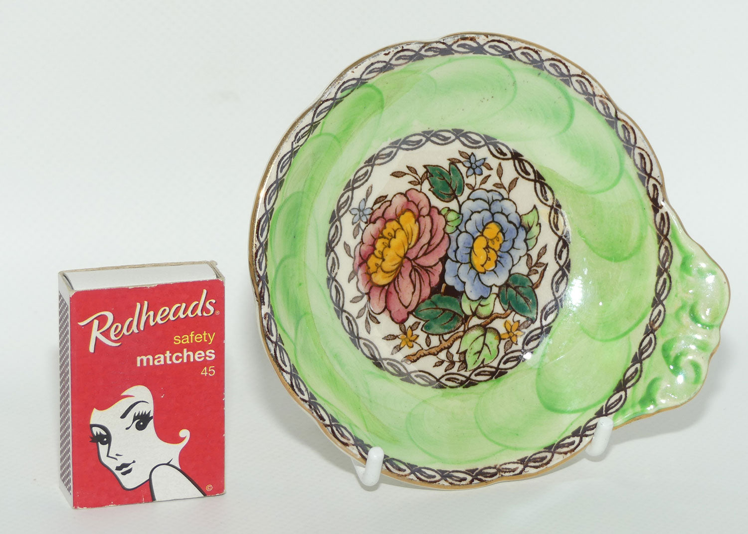 Maling Peony Rose with Green tab handle dish | Pattern 6561