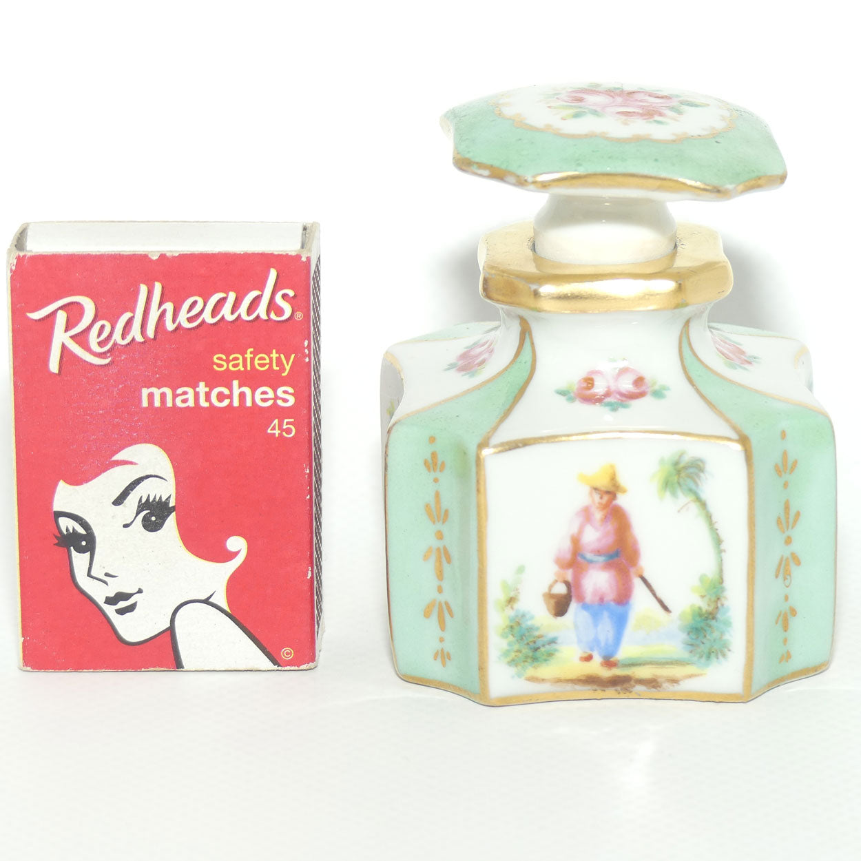 Antique 8 sided perfume bottle with oriental scenes | European style