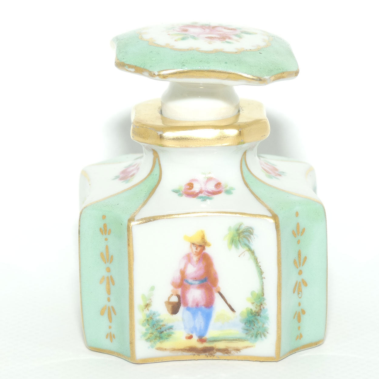Antique 8 sided perfume bottle with oriental scenes | European style