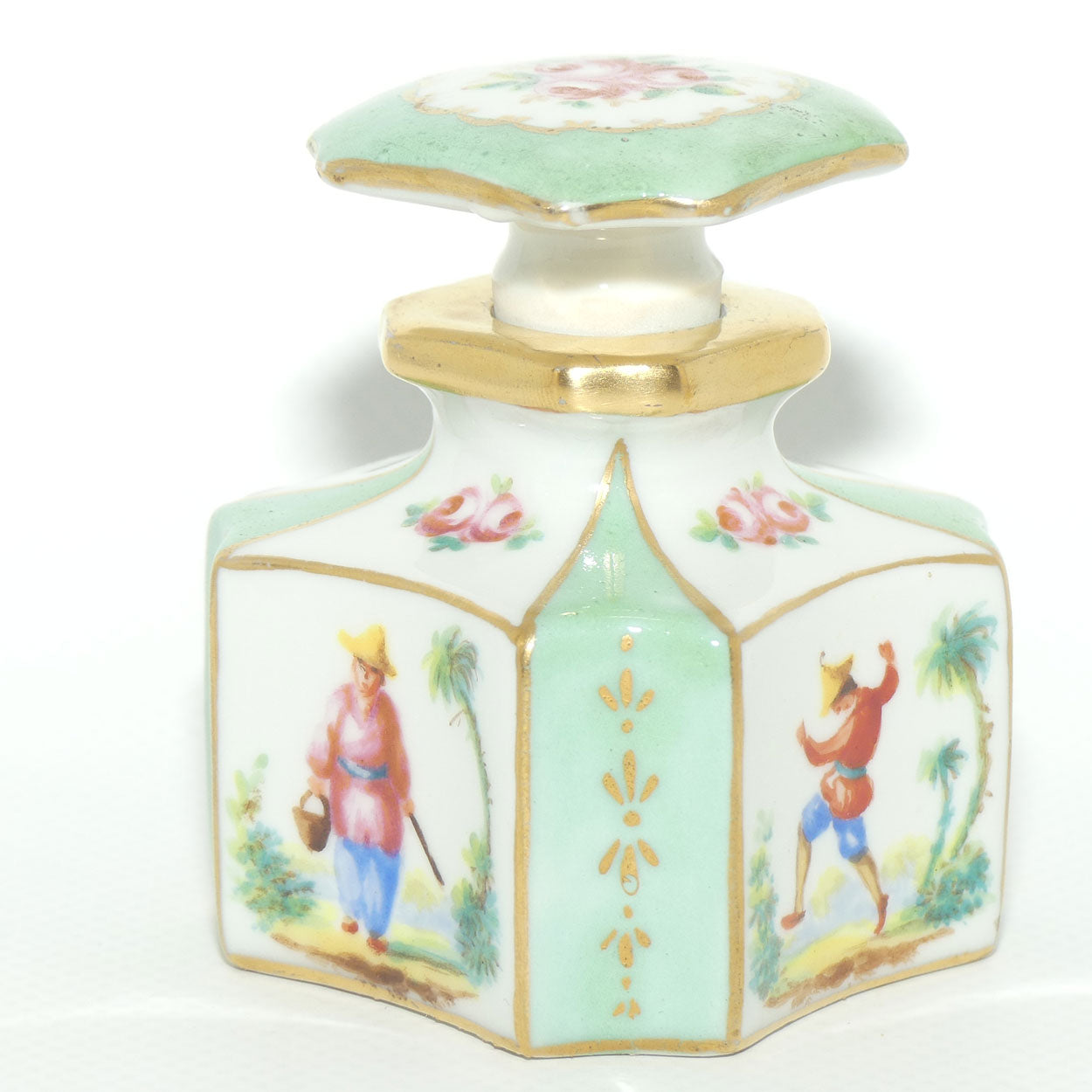 Antique 8 sided perfume bottle with oriental scenes | European style