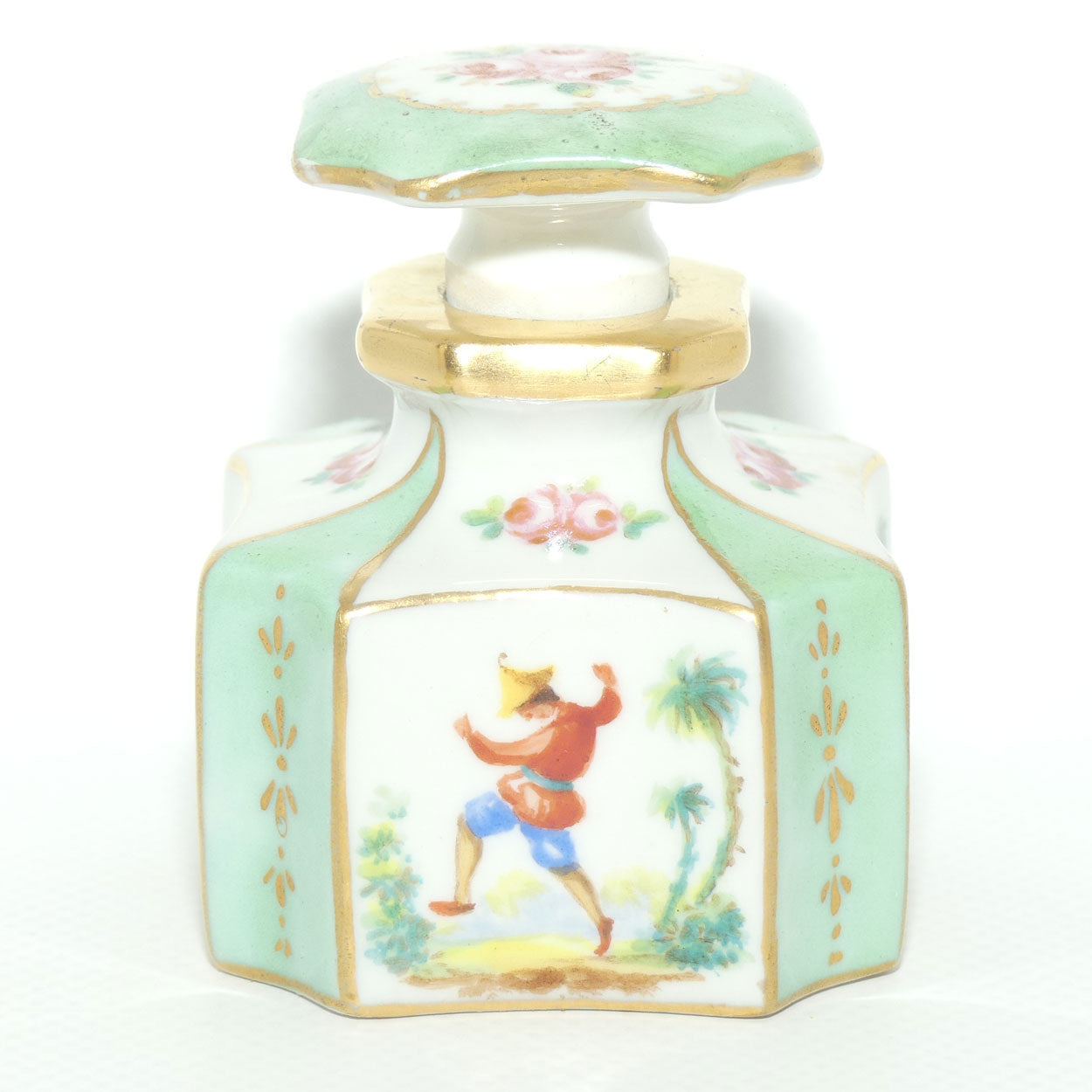 Antique 8 sided perfume bottle with oriental scenes | European style
